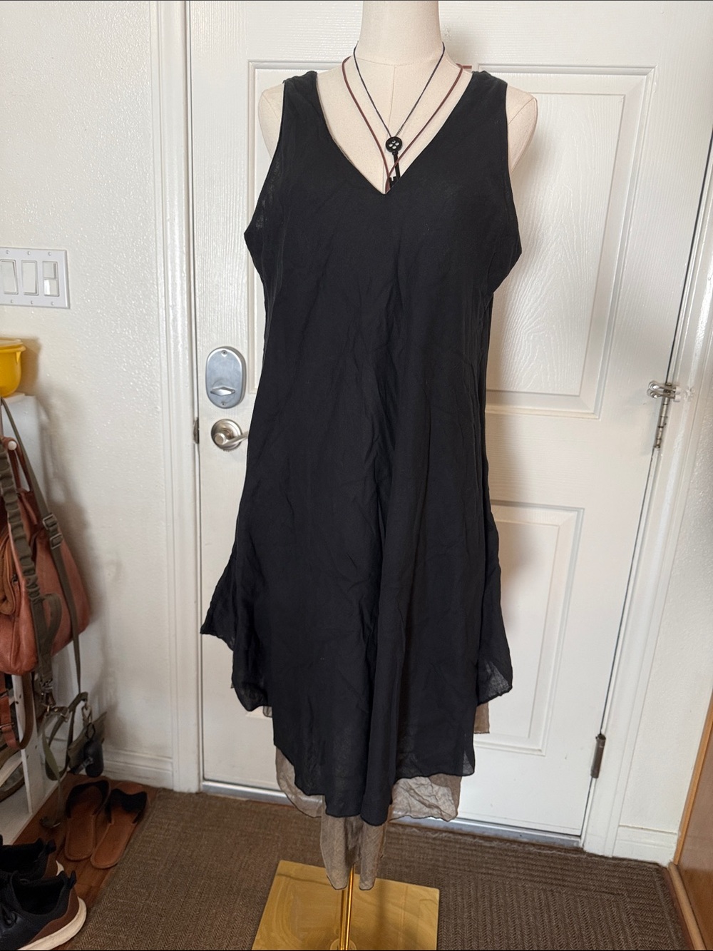 100% Cotton Black V-Neck Sleeveless Women’s Dress